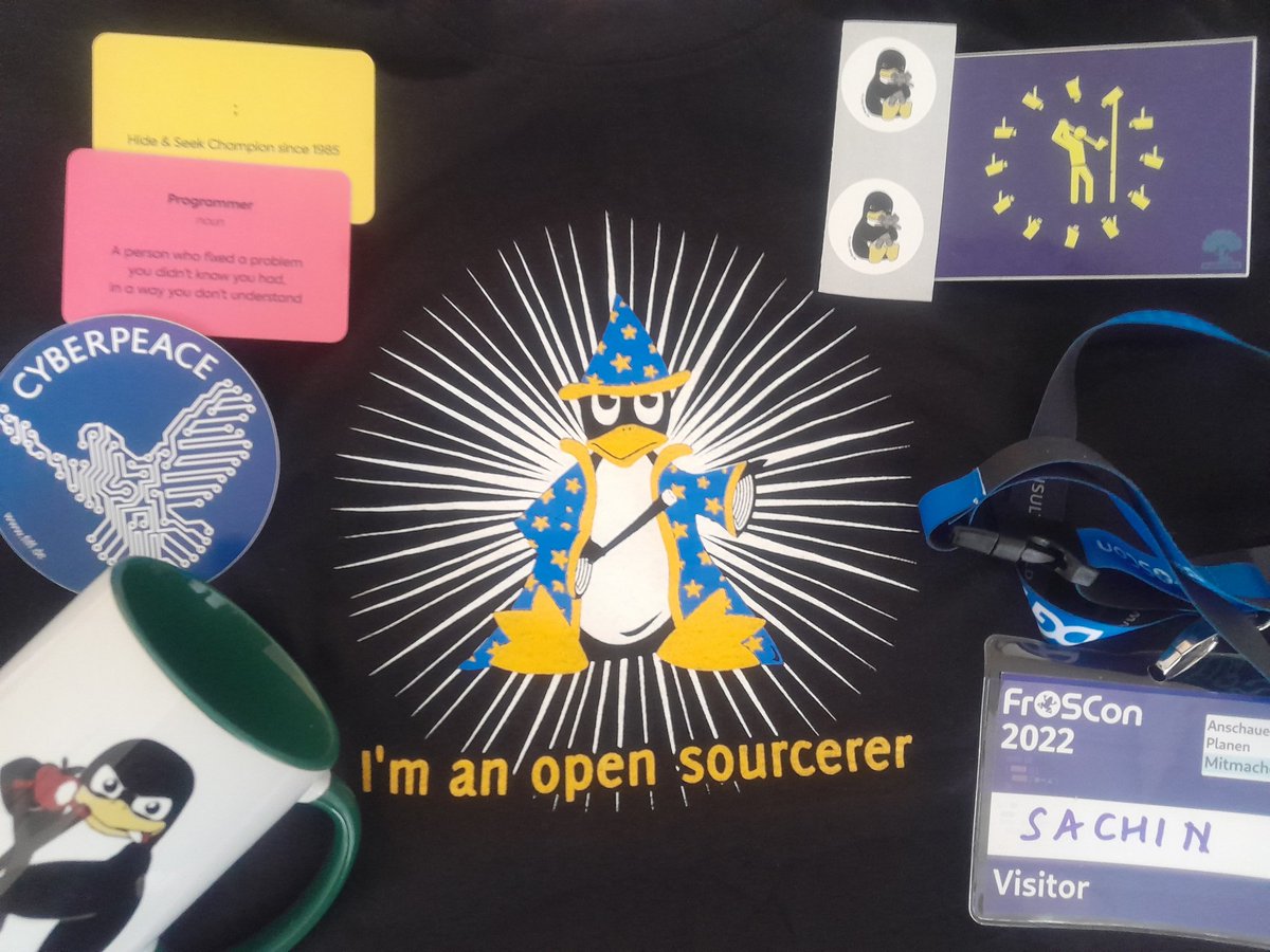 gaganyatri's tweet image. Open Source always has the best merchandise. 

Cool swag from #FrOSCon2022 

@leanix_net @froscon @fsfe @torproject @github @OpenSourceOrg