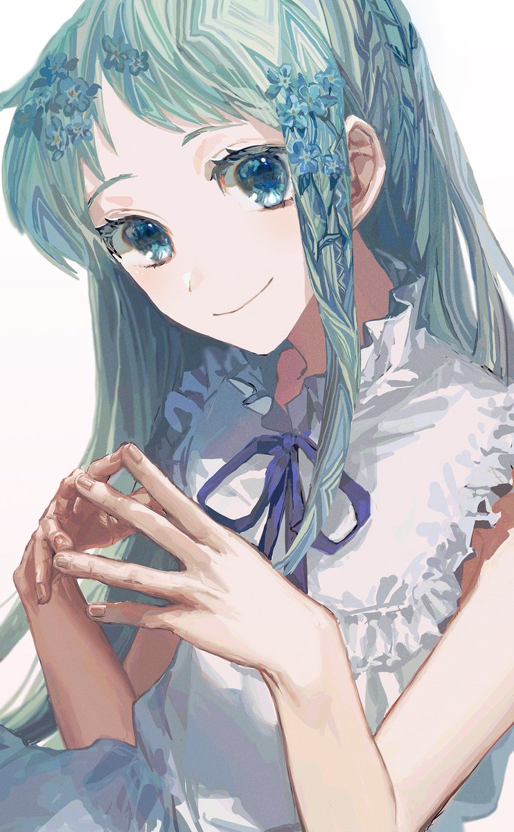 honma meiko 1girl solo smile long hair dress hair ornament white background  illustration images