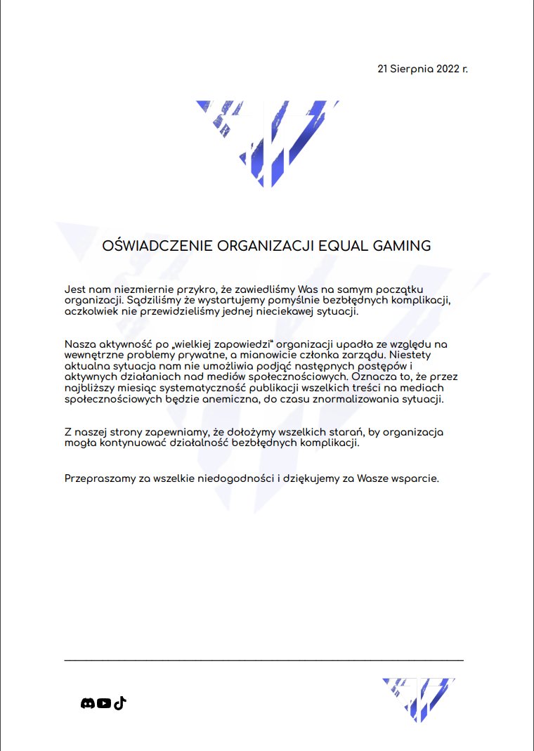 equalgamingorg's tweet photo. Oświadczenie Equal Gaming. https://t.co/quX36sWuuN