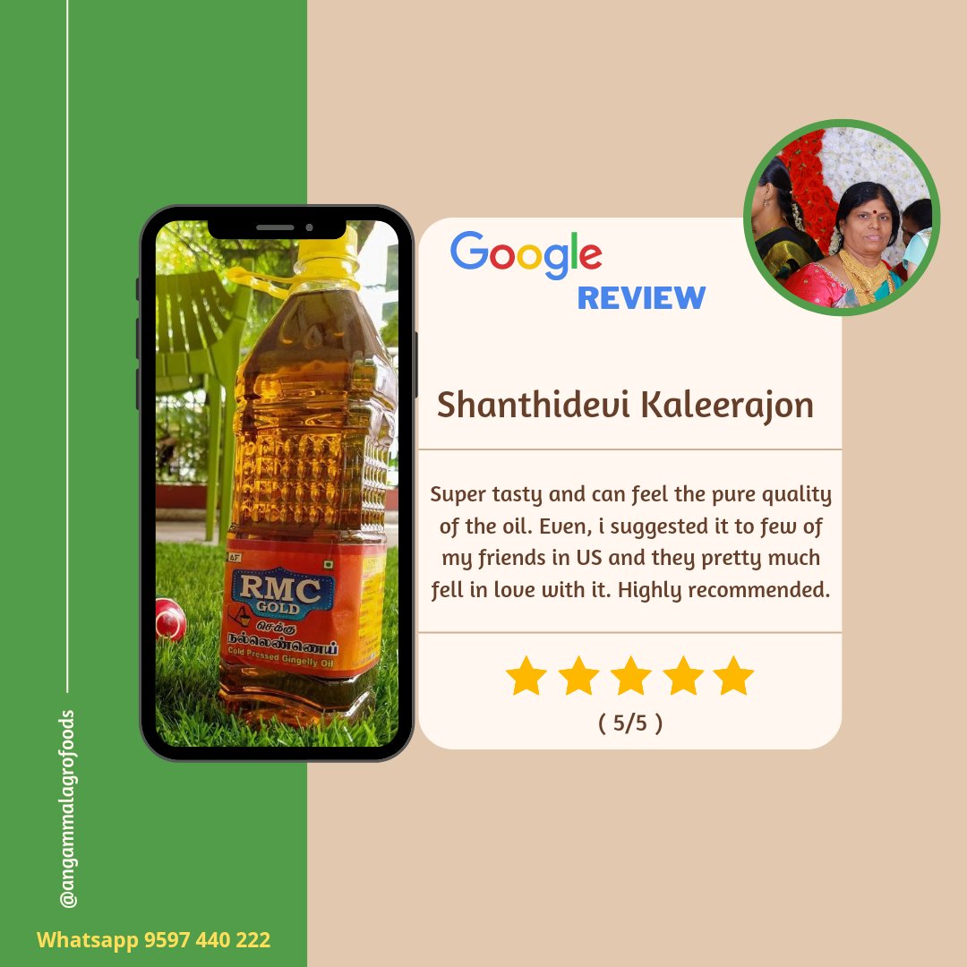 Angammalagro's tweet photo. RMC GOLD 
செக்கு நல்லெண்ணெய்
Customer Review... 
#customerreview #customerexperience 
#rmcgold #cookwithrmcgold #cookwithchekkuoil
#zerorupeemarketer
#coldpressedoil #coldpressedoils #coldpressedoilcompany #coldpressedoilbenefits #coldpressed #fmcg #healthyfood #recipes #cheflife https://t.co/F3AG231Sg8