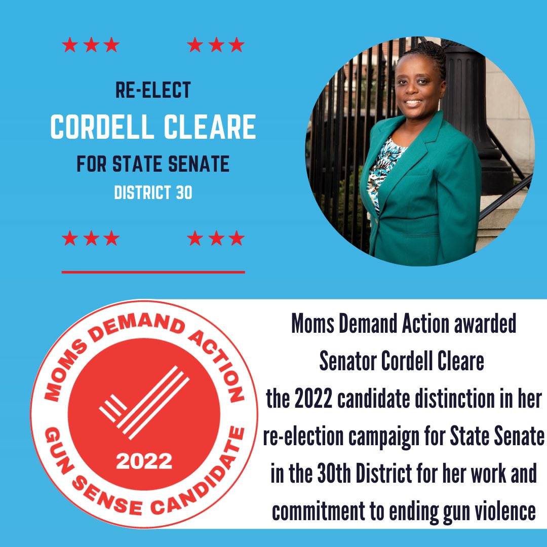 I am honored to receive the Gun Sense Candidate distinction in the State Senate race in the 30th district from <a href="/MomsDemand/">Moms Demand Action</a> Action. I will continue to advocate for legislation that will keep our communities safe, and support the efforts within the community to prevent gun violence