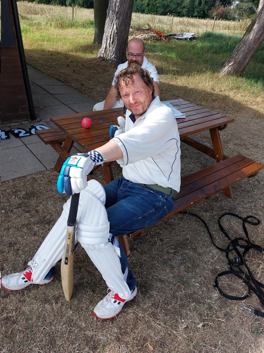 SouthCc's tweet photo. Opening bat forgot his whites. @ThatsSoVillage https://t.co/WDtUL2MNoD
