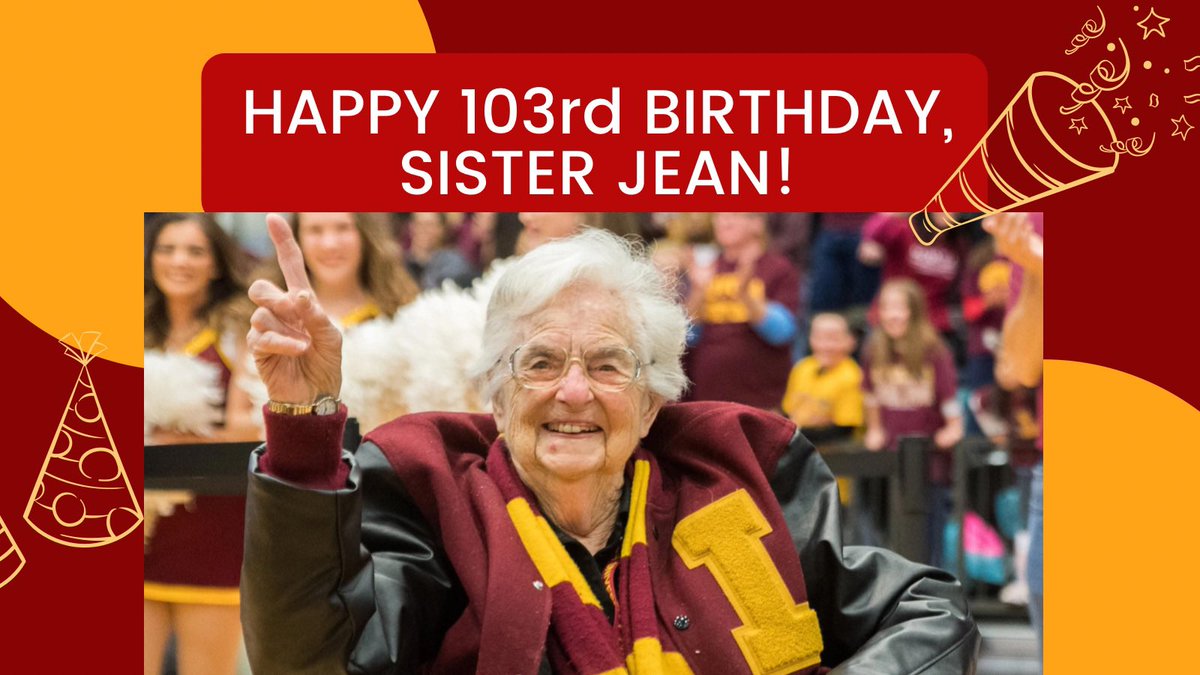 Happiest of birthdays today to Sister Jean who turns 103! We hope you have an amazing day! 🥳 🎂 🎉 #SrJean103 #SisterJean