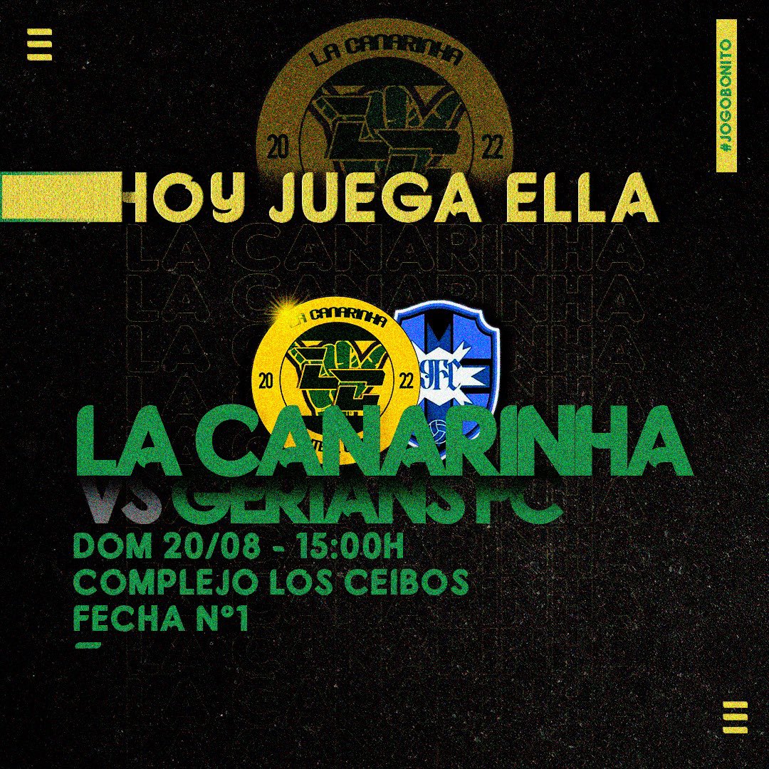 La Canarinha FC (@lacanarinhafc) on Twitter photo ๐๐ ยก HOY JUEGA EL #JOGOBONITO ! โฝ๏ธ
๐ <a href="/gerians/">germie misa</a>.fc
๐ Complejo Los Ceibos
๐๏ธ Fecha 1
๐ 15:00 horas
#๐ด๐๐๐๐๐ฑ๐๐๐๐ฉ๐๐๐๐๐ ๐๐
ยก ๐๐ผ๐ ๐ฒ๐๐ฝ๐ฒ๐ฟ๐ฎ๐บ๐ผ๐ ! ๐บ๐พ๐ง๐ท ๐๐ ยก HOY JUEGA EL #JOGOBONITO ! โฝ๏ธ
๐ <a href="/gerians/">germie misa</a>.fc
๐ Complejo Los Ceibos
๐๏ธ Fecha 1
๐ 15:00 horas
#๐ด๐๐๐๐๐ฑ๐๐๐๐ฉ๐๐๐๐๐ ๐๐
ยก ๐๐ผ๐ ๐ฒ๐๐ฝ๐ฒ๐ฟ๐ฎ๐บ๐ผ๐ ! ๐บ๐พ๐ง๐ท