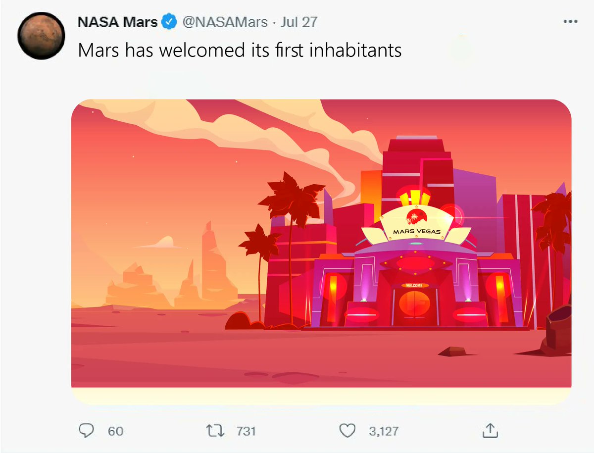 MarsVegas_NFT's tweet photo. We are on @NASAMars Twitter page 😶😱💥 

#nasa #mars #spacex #elonmusk #nftart #marsvegas https://t.co/q1l4ijSqij