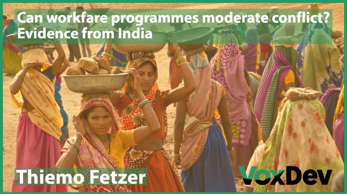 vox_dev's tweet image. Can workfare programmes moderate conflict? Evidence from #India
➡️ ow.ly/FHws50K0gaT

Thiemo Fetzer @fetzert @warwickecon interviewed by @timsvengali
#VoxDevTalks