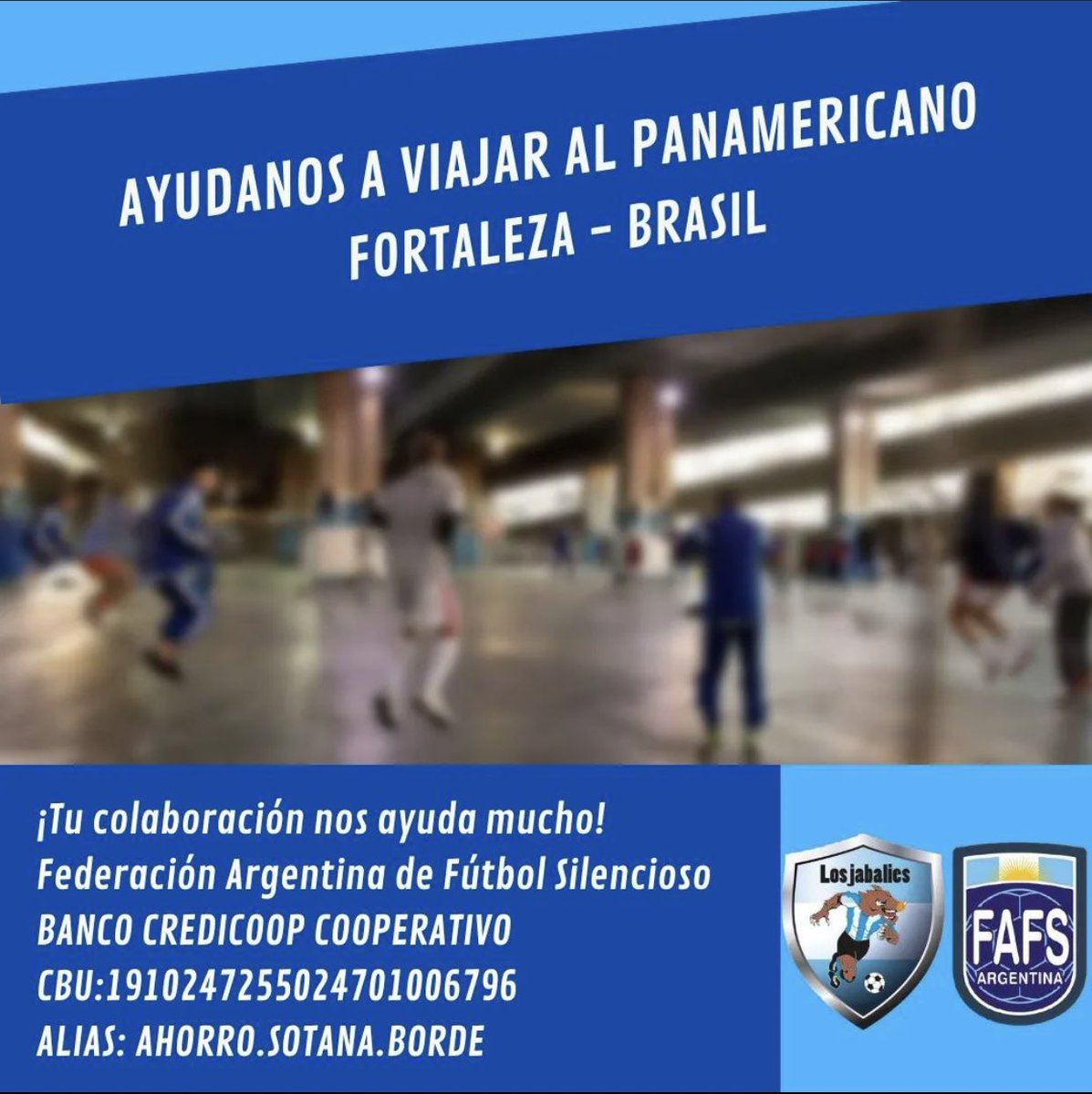 VWainerman's tweet photo. Hola! Les cuento que soy parte de los Jabalíes (Seleccion Argentina de futsal de sordos) y venimos entrenando varios meses para el 2 Campeonato Panamericano de Futsal de Sordos, que participan 5 países distintos, en Fortaleza, Brasil en Septiembre. https://t.co/RtoSJQR5td