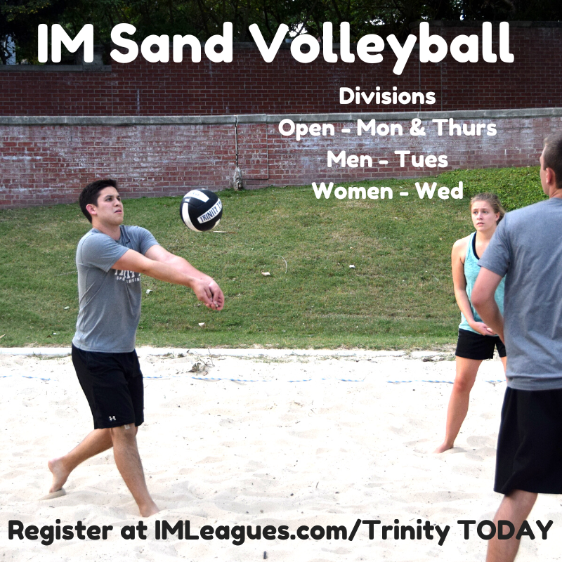 TU_Recreation's tweet photo. Are you game???  Register for IM Sand Volleyball NOW!!! #TrinityIMs #Play4Bays https://t.co/815R9yGXg7