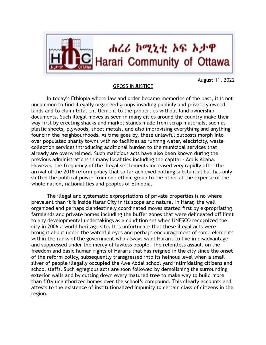 HarariCouncilON's tweet photo. …and the chorus rises louder. 

Harari Community of Ottawa statement on the ongoing situation of the Aw Abdal Institute. #Harar https://t.co/spFEXAWmKY