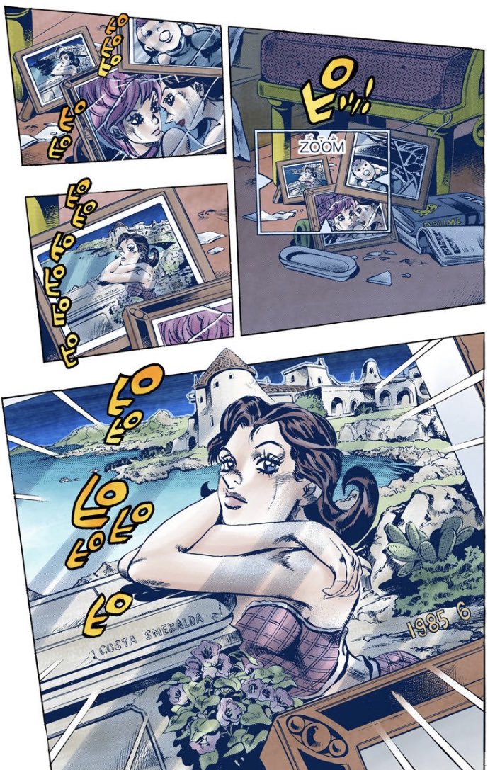 割と知らない人も多かったっぽいけど、このディアボロが見つめている屋敷がドナテラとトリッシュが住んでいた家なんだよね。それにしても、この写真をドナテラはずっと大切に部屋に飾っていたとディアボロはなぜ言い切っているのだろうか?自分はドナテラに愛されていたという自信があるのだろうか😈 