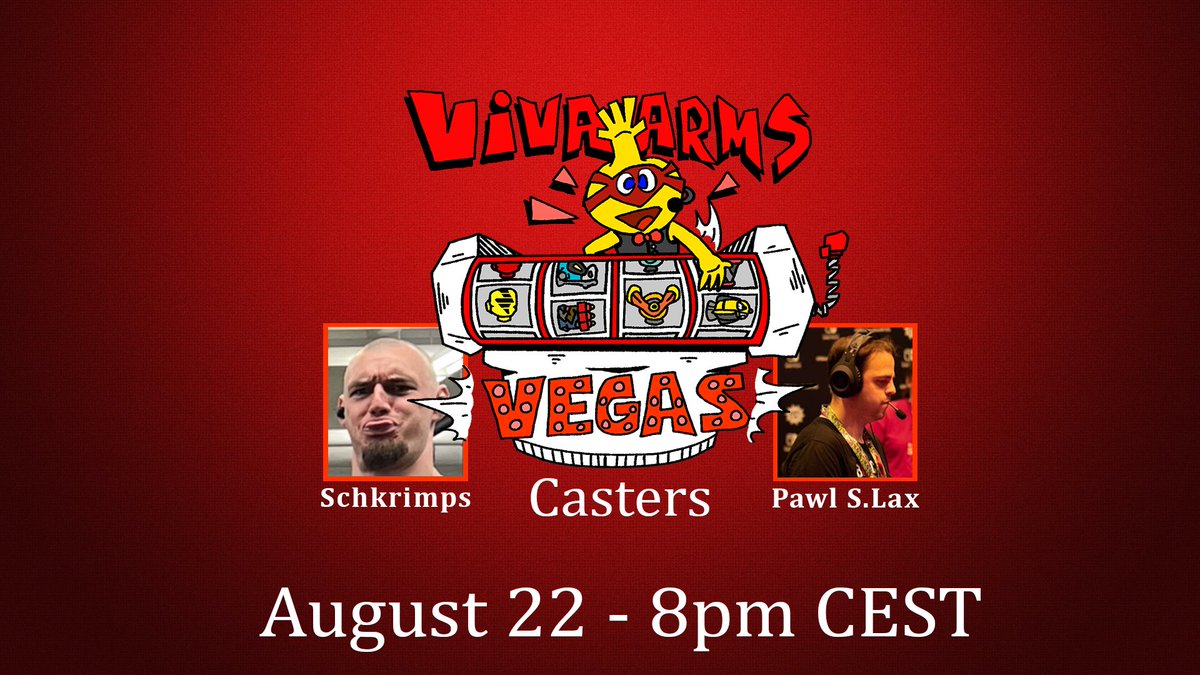 Tomorrow the first of our events in the Road to 100 will take place!
Will the luck be on your side in this fully randomized tournament?
Viva ARMS Vegas will happen August 22 at 8pm CEST and hosted by <a href="/PawlSlax/">Pawl S.Lax</a> and <a href="/Schkrimps/">Schkrimps</a>! #ARMS #ARMSEU
Sign up now: challonge.com/VivaARMSVegas