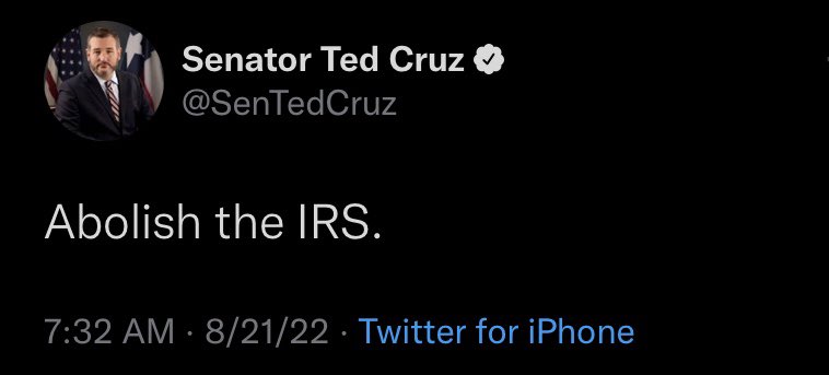 aintscarylarry's tweet photo. Who else finds it hilarious that GOP politicians like Ted Cruz here, whose salaries are paid by, you guessed it, taxpayers, are clamoring to abolish the IRS? They don’t see the irony though because their salaries aren’t where they make their REAL money. Ever seen Ted’s mansion? https://t.co/UjQv0pto2U