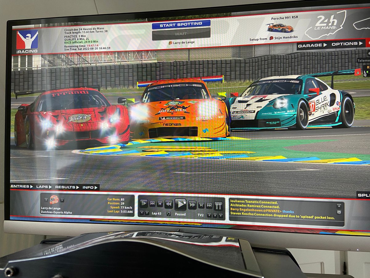 Vanmorgen de unofficial LeMans24h gefinisht op een knappe 2e plaats! Zoals je ziet was dat niet geheel een makkelijke opgave. #iRacing #LeMans24 #Simracing