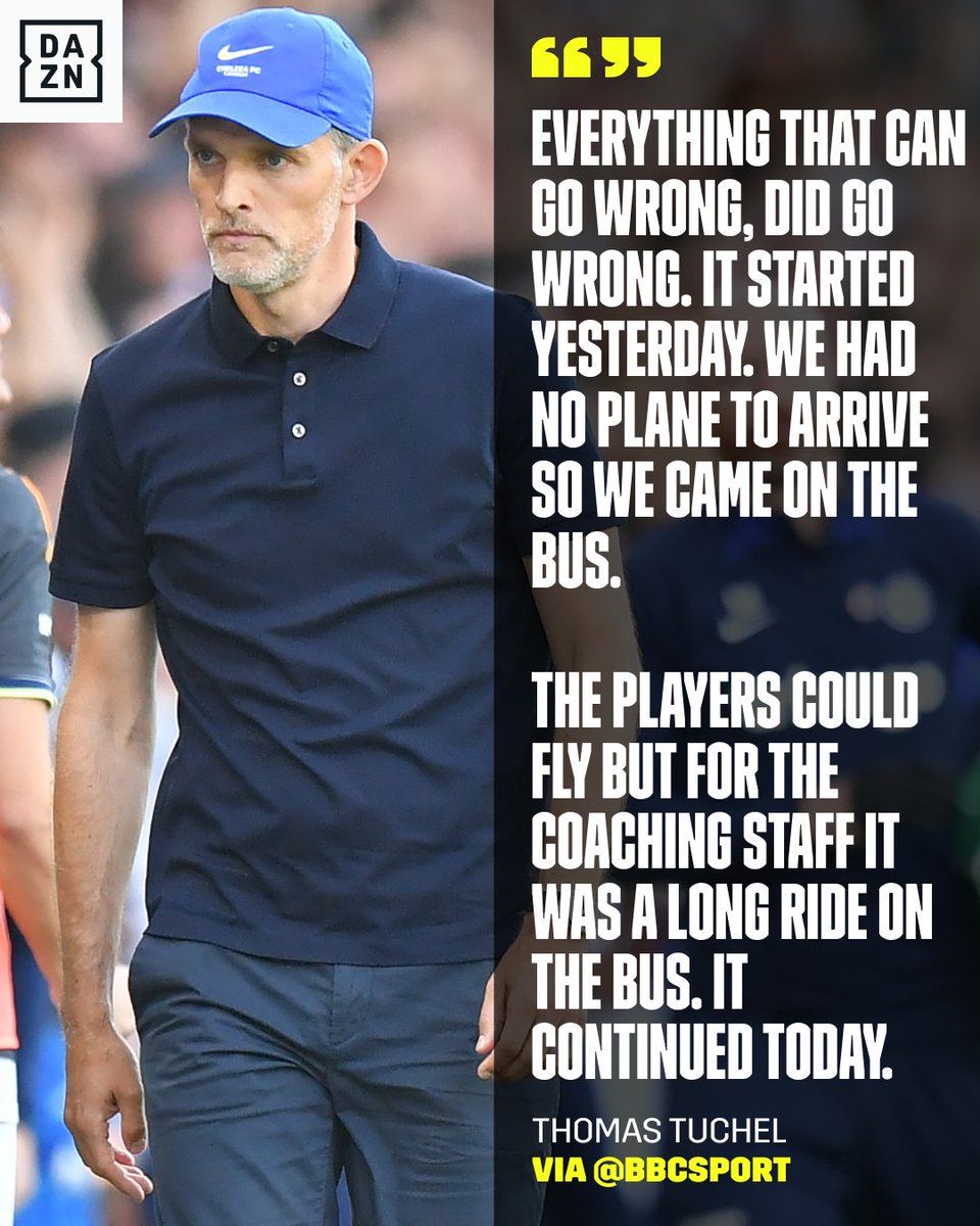 DAZN_CA's tweet photo. Thomas Tuchel says travelling to Leeds by bus was the start of Chelsea's problems 🚍 https://t.co/De1VOzaFwe