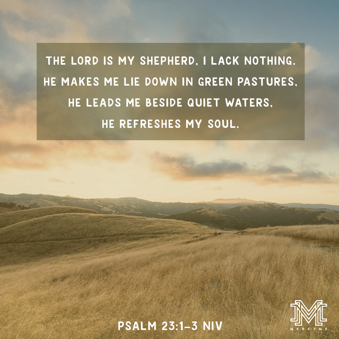 The Lord is my shepherd, I lack nothing. He makes me lie down in green pastures, he leads me beside quiet waters, he refreshes my soul. Psalm 23:1-3 NIV

#scripture #wordofgod #peace #grace #hope