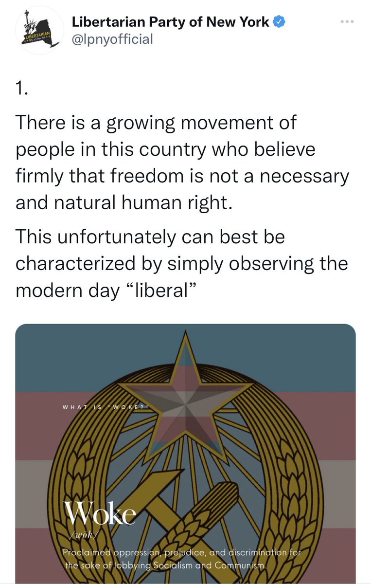 rebeccaxlau's tweet photo. The LPNY is one of the few non-Mises states, but they let a MC member control Twitter. They’re not a Mises party, just spineless. 

That’s another reason to support a #StateDivorce. @NYCLibertarians must exit the state party. #NYCExit #Libertarian #LibertarianDivorce https://t.co/JTU5oyecpW