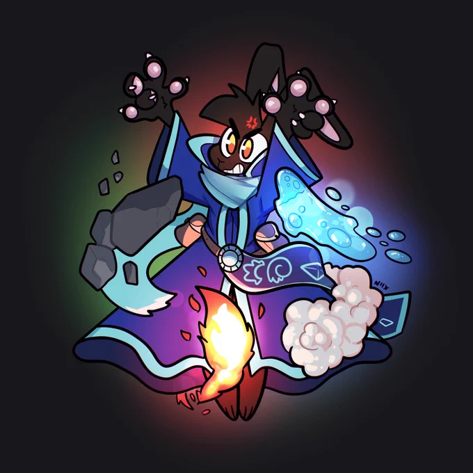 He trying so hard to look serious with his elemental magic but in the end it's a fluffy bunny  commission for , thank you! 