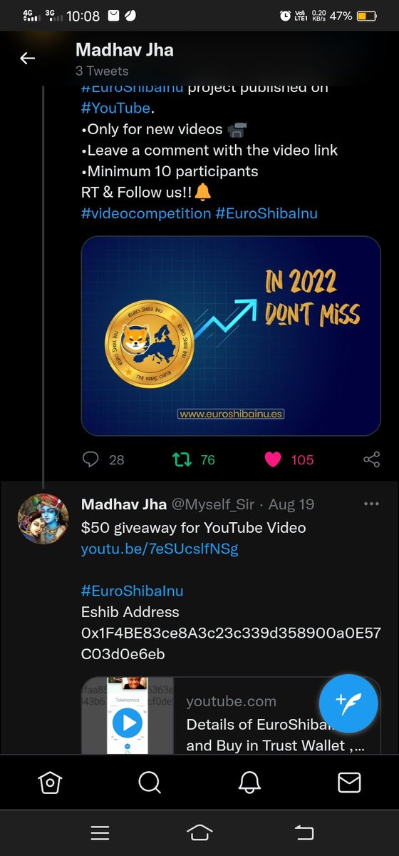 Myself_Sir's tweet photo. @EShib_token @elonmusk 
@MadhavJ70776853 
@binance
Hey 👋 friend , I also participated but ....ok... it is nice step ....I was thinking that you forgot about it ... But nice step....proof this image
Eshib address 👇
0xc10bc5a35a880b22D0668FbfBB94a9B8577C9E26 https://t.co/vVVXA4BqQQ
