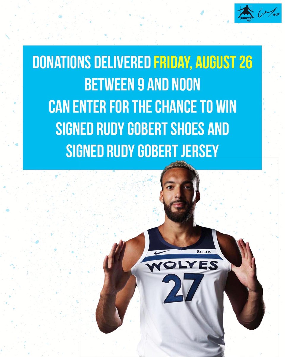 Rudys_Kids's tweet image. Join our efforts to support Utah students at our annual Back to School Pantry Drive. Grab and go snack items are in high need.

Donate in person Friday, August 26 and get a chance to win a Rudy Gobert signed jersey or signed pair of shoes!