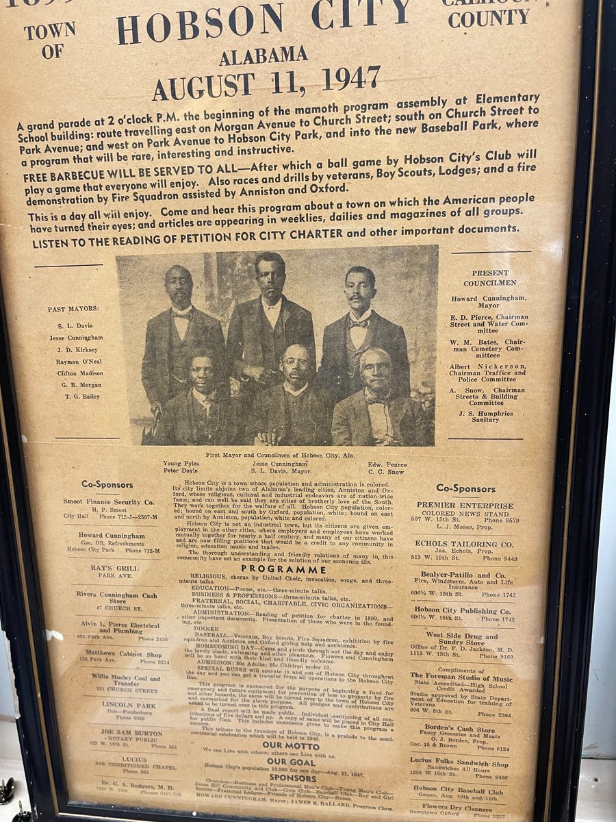 blktownsmatter's tweet photo. Happy 123rd anniversary to Hobson City, Ala. Established as Moree Quarters in 1899, the town of Hobson City is the first black municipality in the state of Alabama. Congratulations to @hobsoncitymayor &amp; the town of @hobsoncityala https://t.co/zNiLON1pQ9
