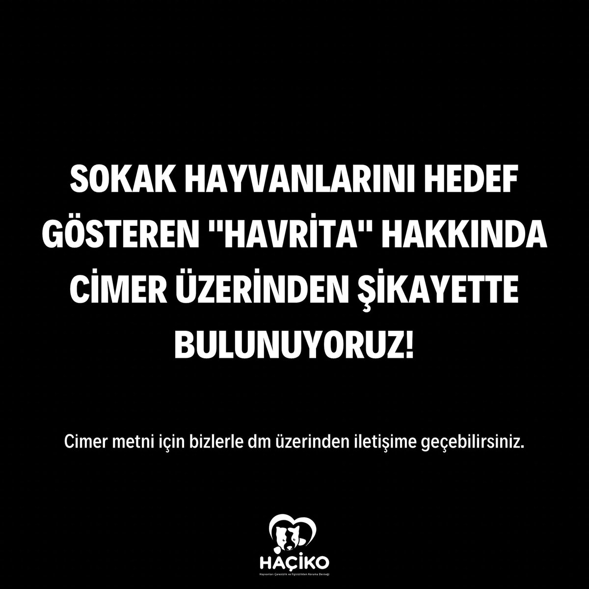 Sokak hayvanlarını hedef gösteren Havrita’nın kapatılması noktasında cimer üzerinden şikeyette bulunuyoruz.

#havritakapatılsın #havritakapatılacak #havrita #haçikoderneği #sokakhayvanları