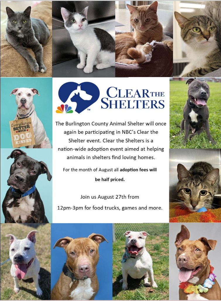 Join us at the Burlington County Animal Shelter as we participate in NBC's Clear the Shelter event. #CleartheShelters2022