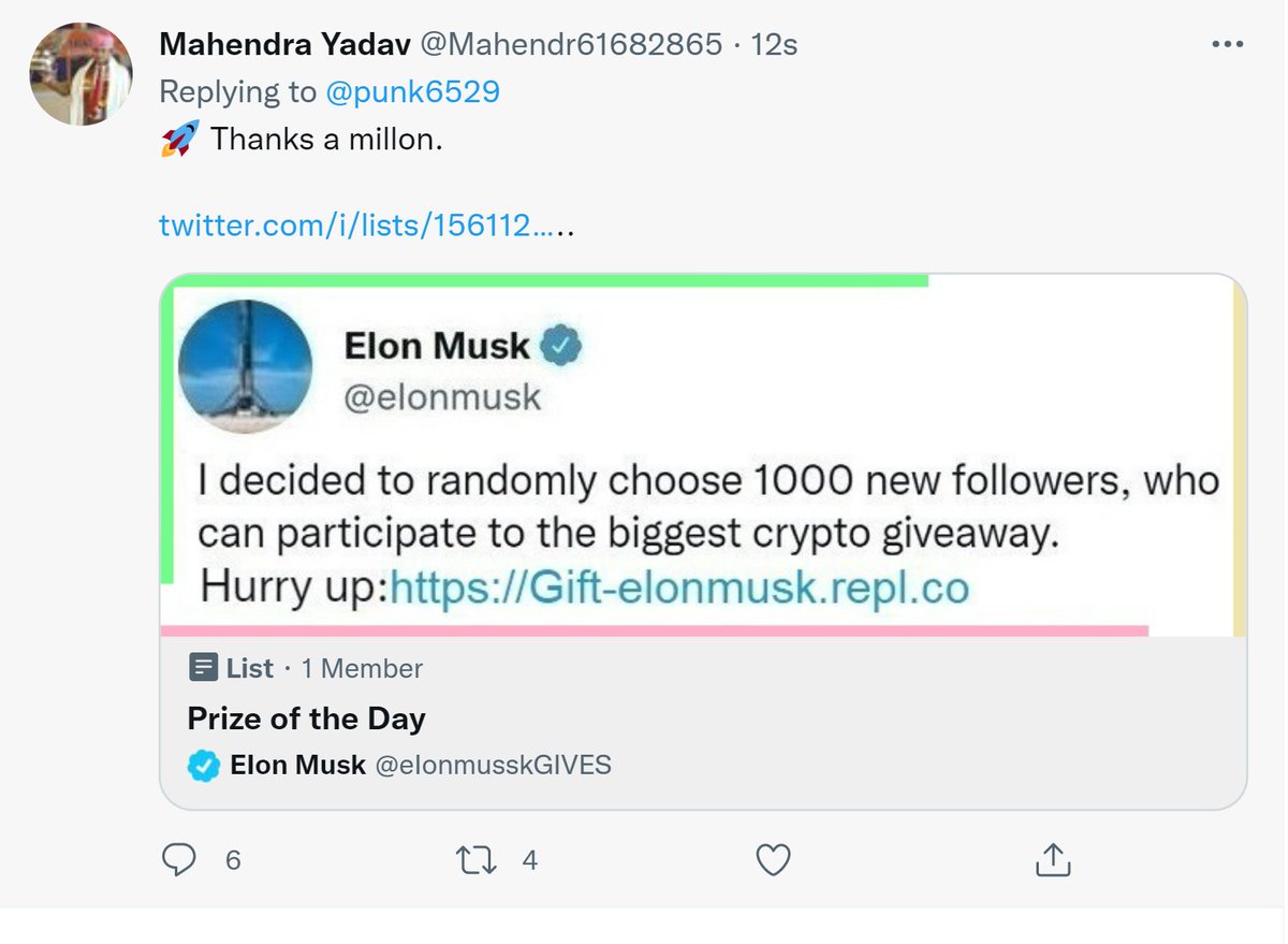 punk6529's tweet photo. A different account has replied this scam tweet on every single one of my posts the last few days.   Dozens of times a day.

Good times https://t.co/oKsW5MYlOK