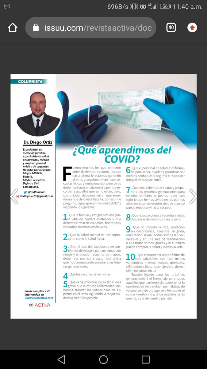 Mdfamiliar's tweet photo. Los invito a leer mi columna en la @revistaactiva ¿que aprendimos del COVID? 
https://t.co/ojaJgJlQBl https://t.co/IjySz6xqw9