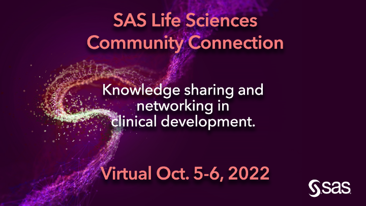 mlambrecht's tweet photo. Save the date for the #SASLSCC virtual event Oct. 5-6 from 8-noon EDT. Join us to hear from your peers in #clinicaldevelopment and the latest product updates from @SASsoftware. https://t.co/MUMHRVUbqo
