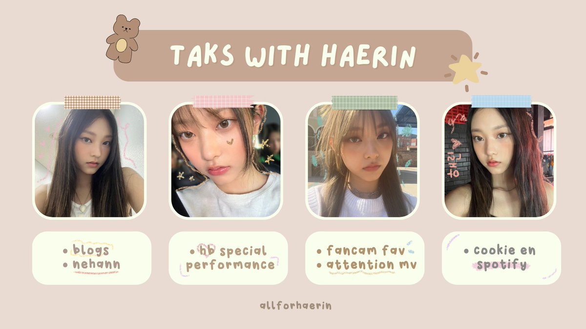 allforhaerin's tweet photo. 📋 | taks with haerin !

– les dejo esta nueva dinámica para apoyar el stream y br de haerin, indicaciones y más abajo

뉴진스 해린 #HAERIN #해린 #뉴진스 #NewJeans @NewJeans_ADOR https://t.co/SKvxyHmnD4