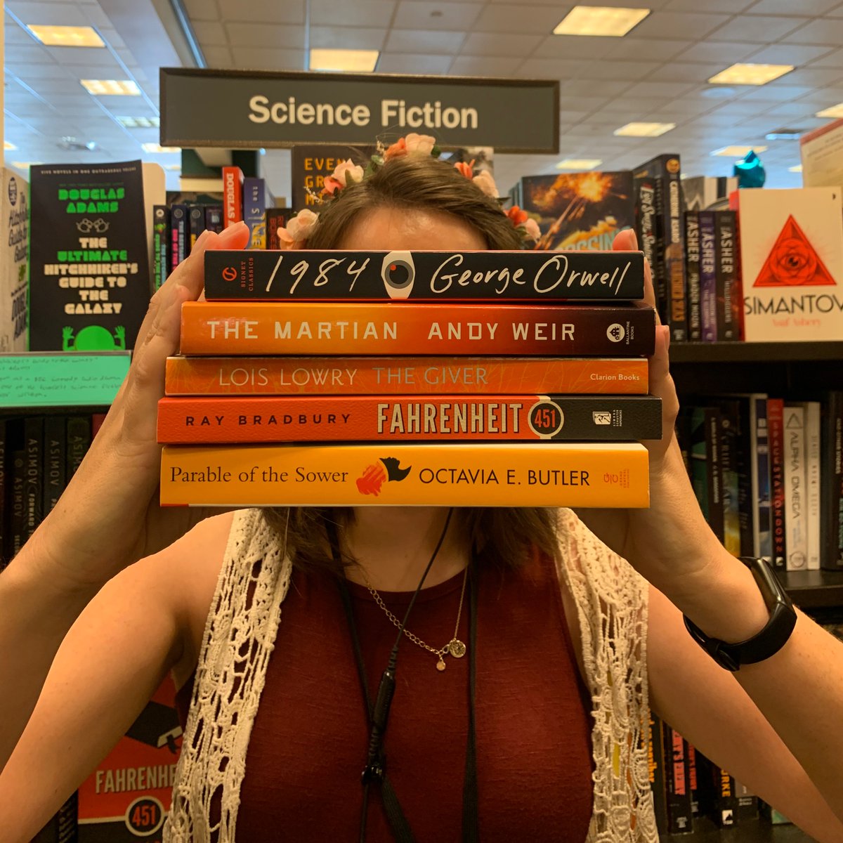 BNBuzzChico's tweet photo. Still need your required reading for school? Not to worry, we’ve got alllll the dystopian classics teachers like to assign! #tbr #bookstagram #book #assignedreads #scifi #classics https://t.co/xYfNBHA6tl