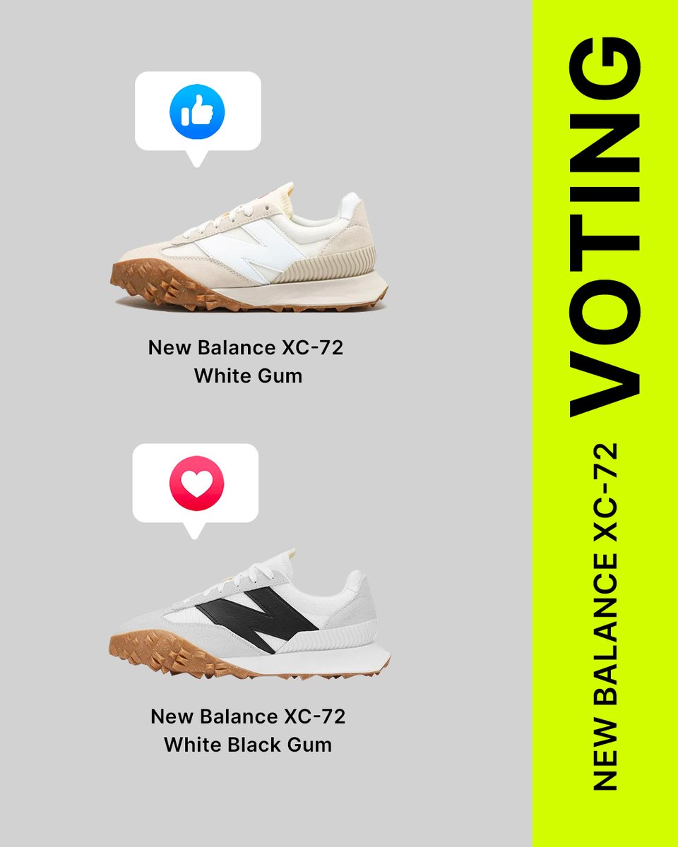 kickscrew's tweet photo. "Which colorway do you like the more? 😻 Cast your vote right now!
New Balance XC-72 White Gum vs. New Balance XC-72 White Black Gum🔥
https://t.co/HFouowL0EU

#FindYourPair #newbalance #nb #xc72 #newbalancelifestyle #nba #sneakers #kickscrew #sportswear #ootd from @kickscrew " https://t.co/giyE870vlQ