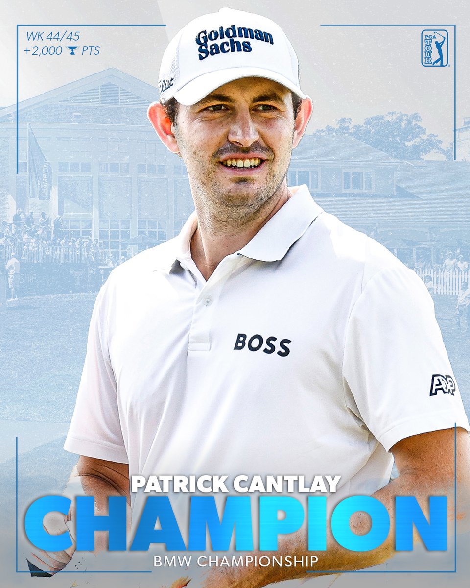 PGATour's tweet photo. Patty Ice is BACK! 🏆🏆 

@Patrick_Cantlay defends his title @BMWChamps and moves to No. 2 in the #FedExCup Playoffs. https://t.co/dIDnc9LDWz