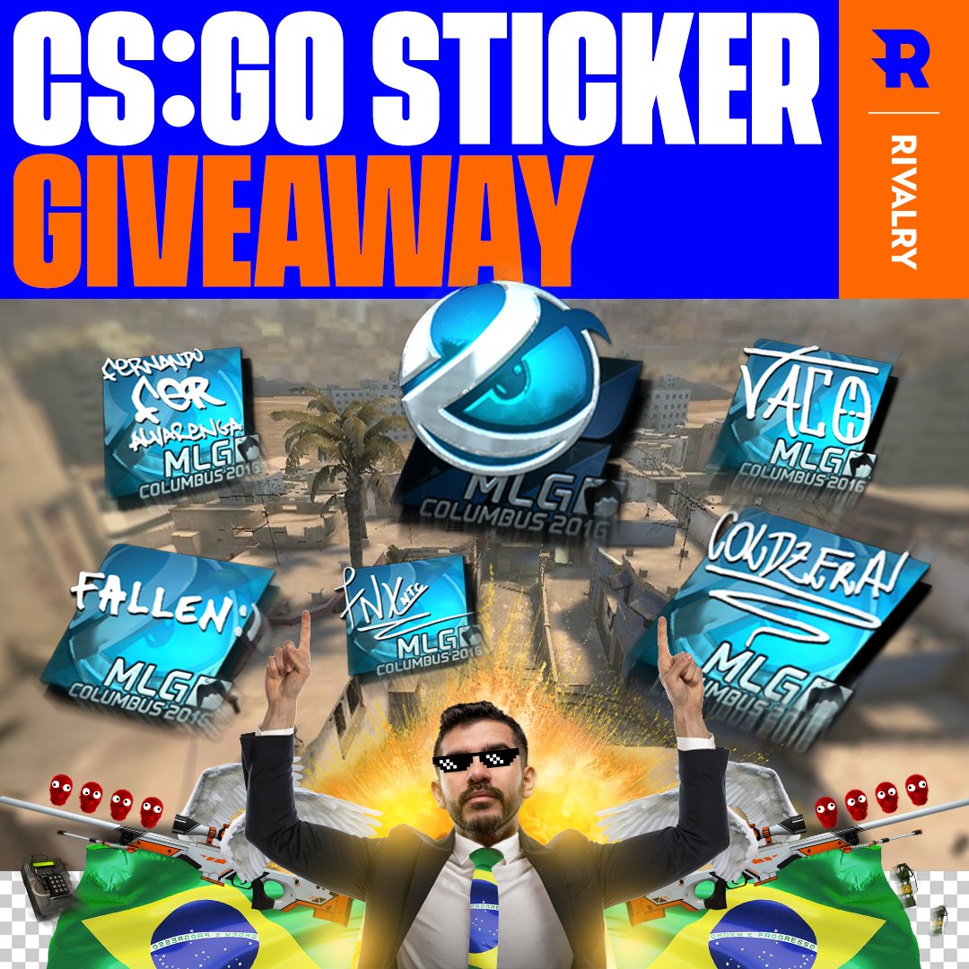 Concurso de Sorte CS:GO 10 ANOS. Vamos sortear para vocês os adesivos de assinatura da Luminosity do Major de Columbus 2016, todos brilhantes avaliados em mais de R$ 650 🤑

Para Participar: 

✅Like e RT nesse tweet
✅Marque 2 amigos 
✅Siga @RivalryCsgobr 

#CSGO10ANOS