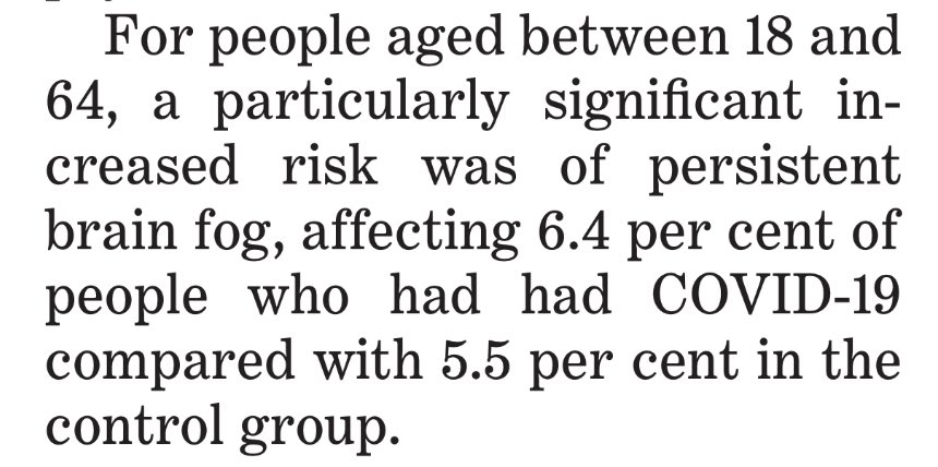 The huge Lancet Psychiatry paper reported in today’s SMH. Scary headline but very small increases in risk that could easily be explained by study limitations eg 4.5% dementia on covid cases vs 3.3% in controls.