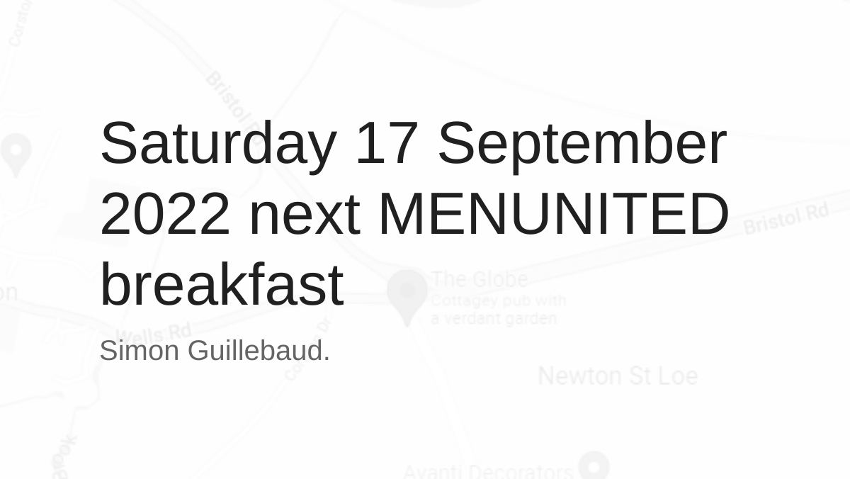 MenUnited_bath's tweet photo. September 17 2022 - MENUNITED breakfast
We welcome @SimonGuillebaud to share with us. 9-11am. #jesus #bigbreakfast #transformation https://t.co/IKbFBATQaI