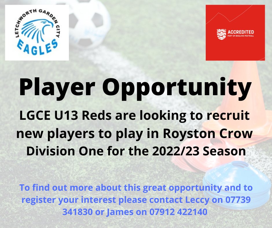 LGCEaglesFC's tweet photo. ⚽🦅𝗡𝗘𝗪 𝗣𝗟𝗔𝗬𝗘𝗥 𝗢𝗣𝗣𝗢𝗥𝗧𝗨𝗡𝗜𝗧𝗜𝗘𝗦🦅⚽

LGCE Reds U13 - Season 22-23 are looking for new players to play in the Royston Crow League - Div 1.

To register your interest please contact Leccy on 07739 341830 or James on 07912 422140.

#COYES #U13 #LGCE #RCYL 
💙🖤🦅 https://t.co/sjicDjB77v