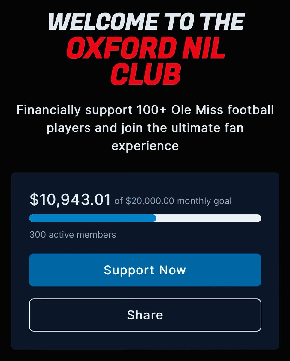 The Oxford NIL Club is officially 1 month old.

Thanks to our 300 members, our team is now making almost $11,000 every month through the ONC.

We could not be more thankful and excited for this season. We will have a Zoom call with all 300 members later this week. 🙏