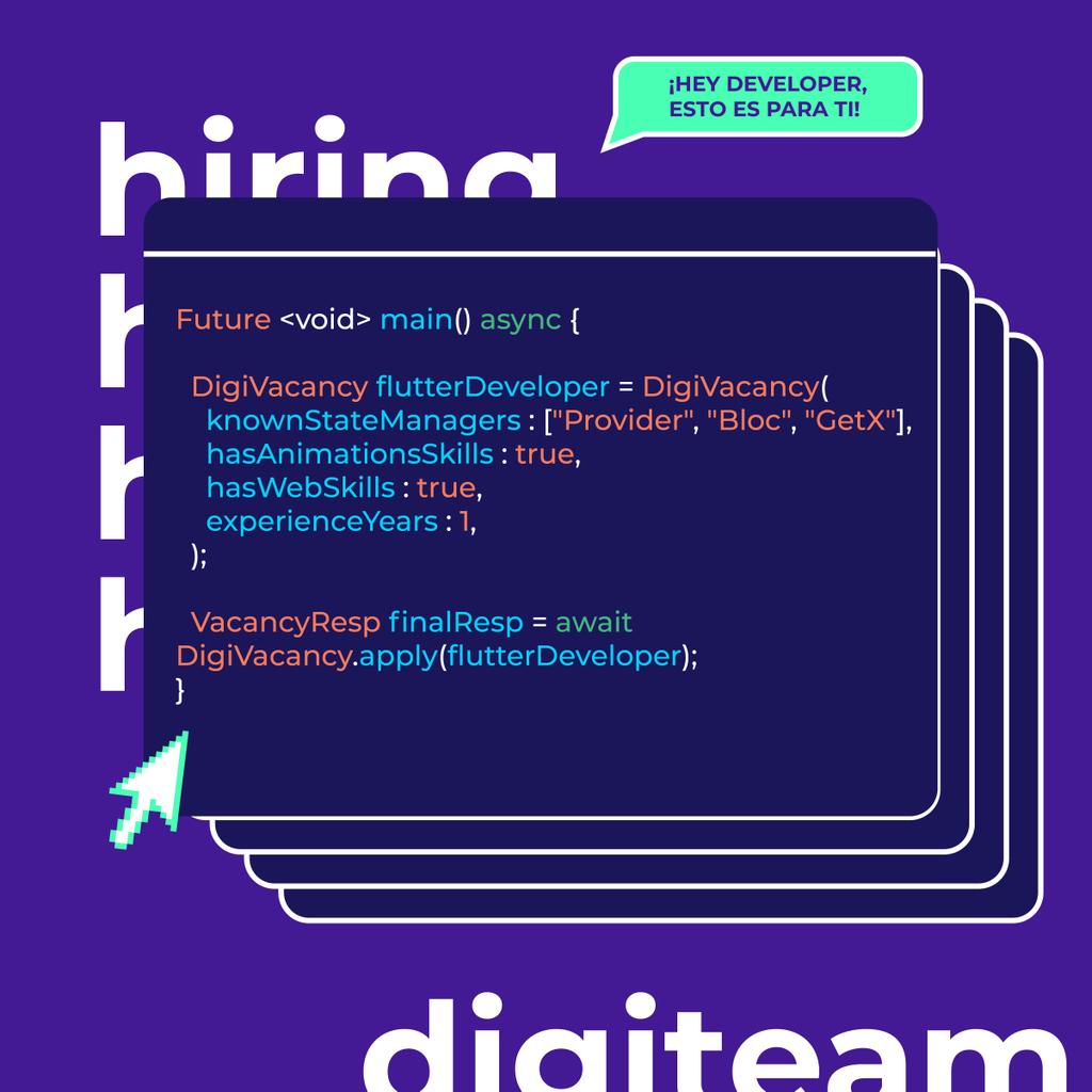 WE'RE HIRING DEVELOPER 💥
Nuestro team se crece y estamos en búsqueda de un super developer con las skills de esta publicación.

Si conoces a alguien, menciónalo. Si eres tú, envía tu hoja de vida a desarrollo@digitalexp.co

#DigitalExp #TrabajoSiHay #FlutterDevelopers #Flutter