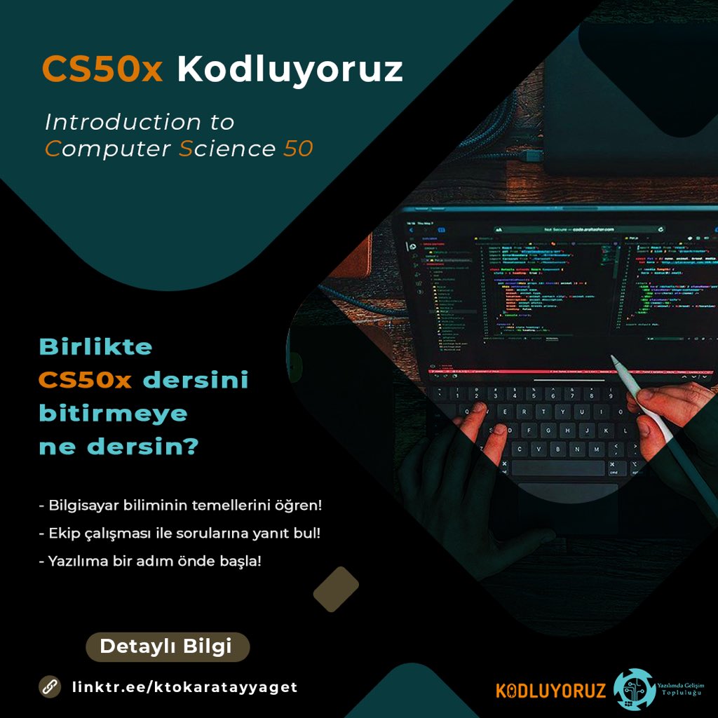 Üniversiteye hızlı bir girişe ne dersin?🤔
<a href="/KtoYaget/">KTO Yaget</a> ile bilgisayar biliminin temellerini, <a href="/Harvard/">Harvard University</a> 'ın efsanesi <a href="/davidjmalan/">David J. Malan</a> 'ın <a href="/kodluyoruz/">Kodluyoruz</a>  tarafından Türkçe'ye çevrilen CS50x dersi ile 10 haftada öğreniyoruz.😉
Hemen başvur ve bir adım önde başla!👇
linktr.ee/ktokaratayyaget