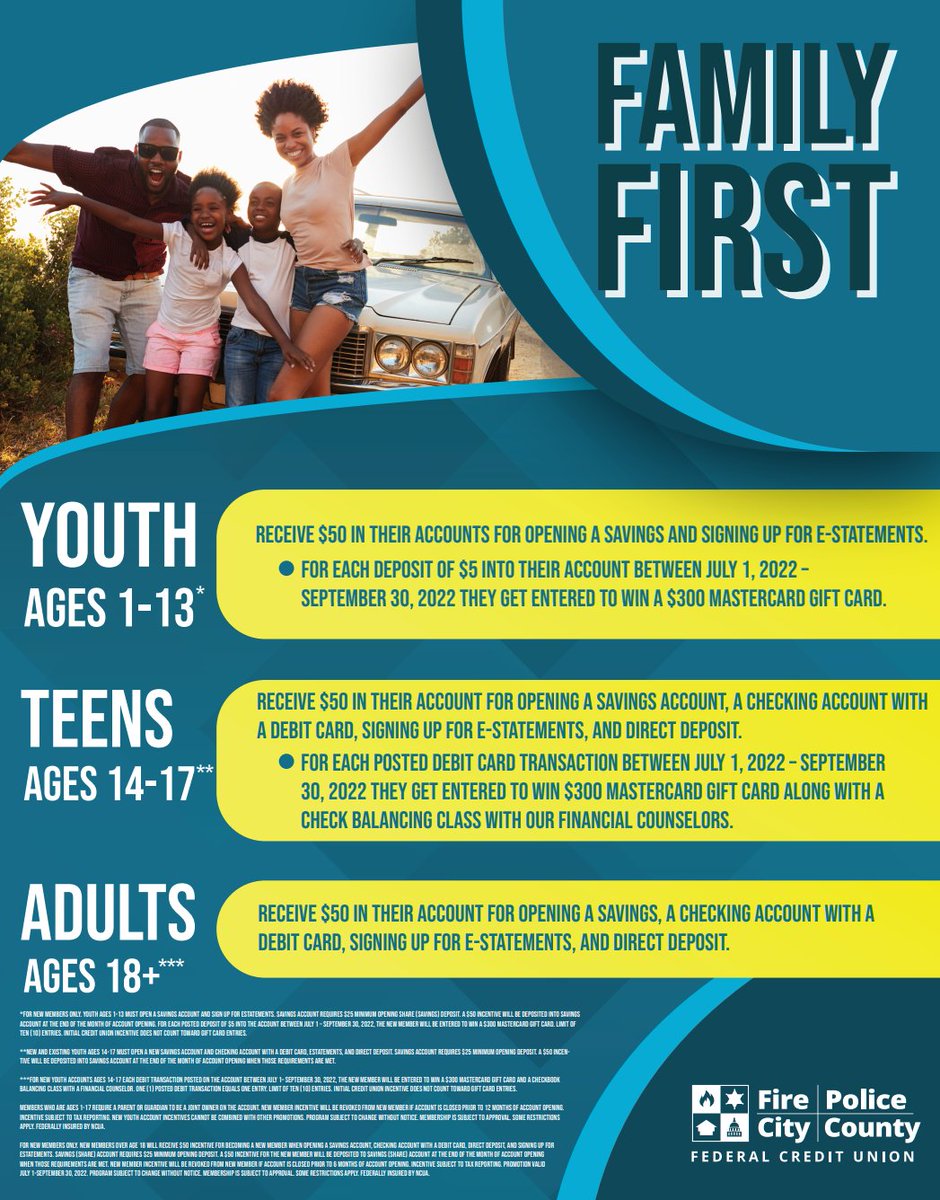 FPCCFCU's tweet photo. Reap the rewards! Any new member has a chance to receive $50. Plus, new youth accounts ages one to 17 also get a chance to win a $300 gift card💳

https://t.co/xJf1YtdvGZ https://t.co/Bq2yKn5moy