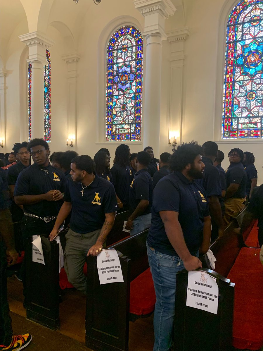 JCSUSports's tweet photo. The JCSU Football team attend church on campus today. https://t.co/U3RGY8zMH0