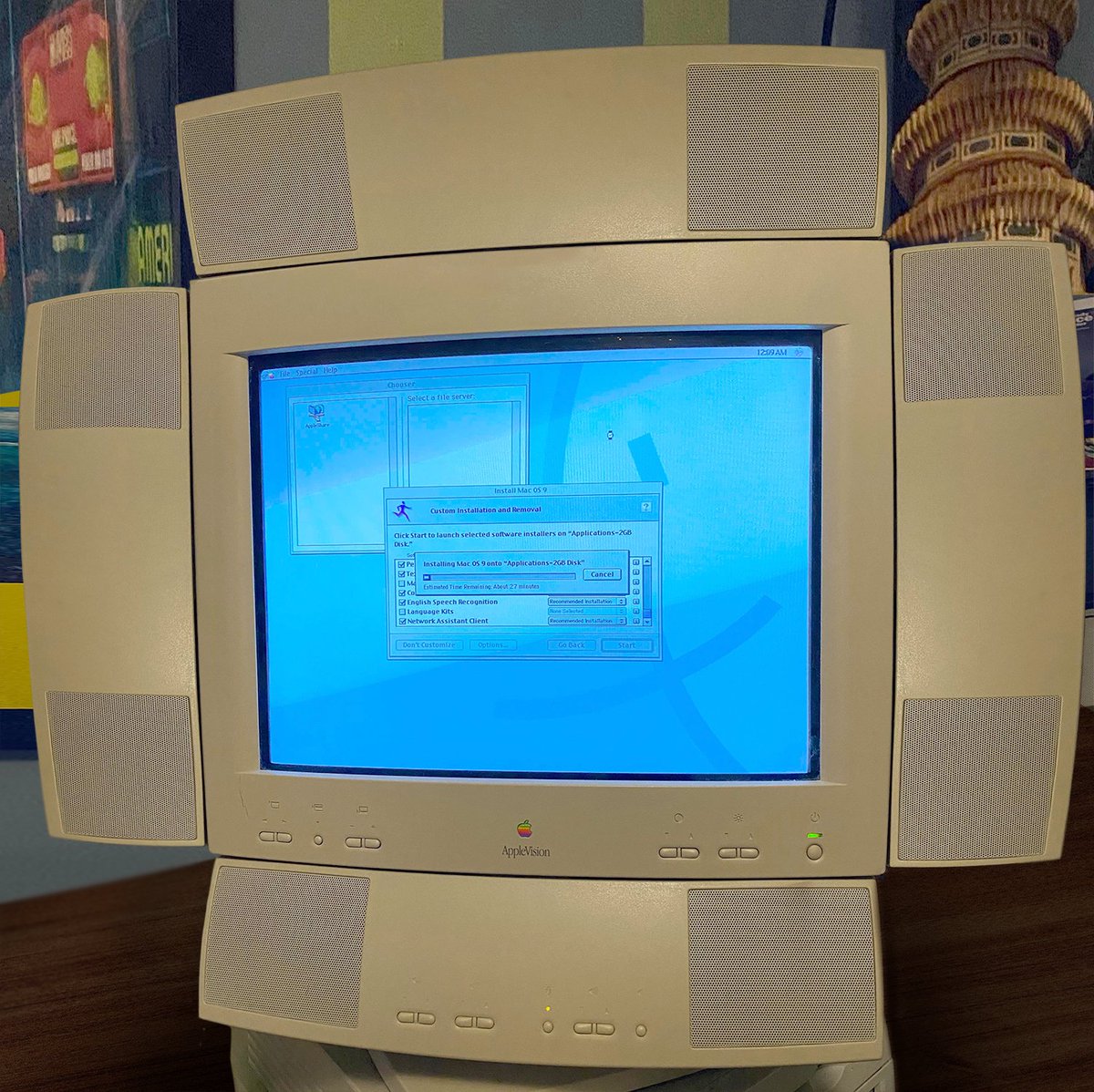 apple_strange's tweet photo. Also known as the sunflower monitor, this AppleVision 858AVS (built around the 1997 AppleVision/Colorsync 850AV) brought Surround Sound to desktops with its 8 speaker system. https://t.co/Y6NclaTWba