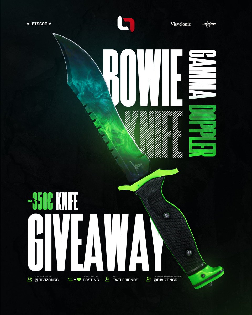 In celebration of our new CS:GO Roster, we decided to bless one of our supporters with this incredible looking Bowie Knife Gamma Doppler! 🔥🚨🔥

Follow <a href="/DIVIZONgg/">DIVIZON</a> ❤
Like &amp; RT this Tweet 👊
Tag two friends 🤝

Winner will be drawn in exactly 3 weeks from now! GL 🍀

#LETSGODIV