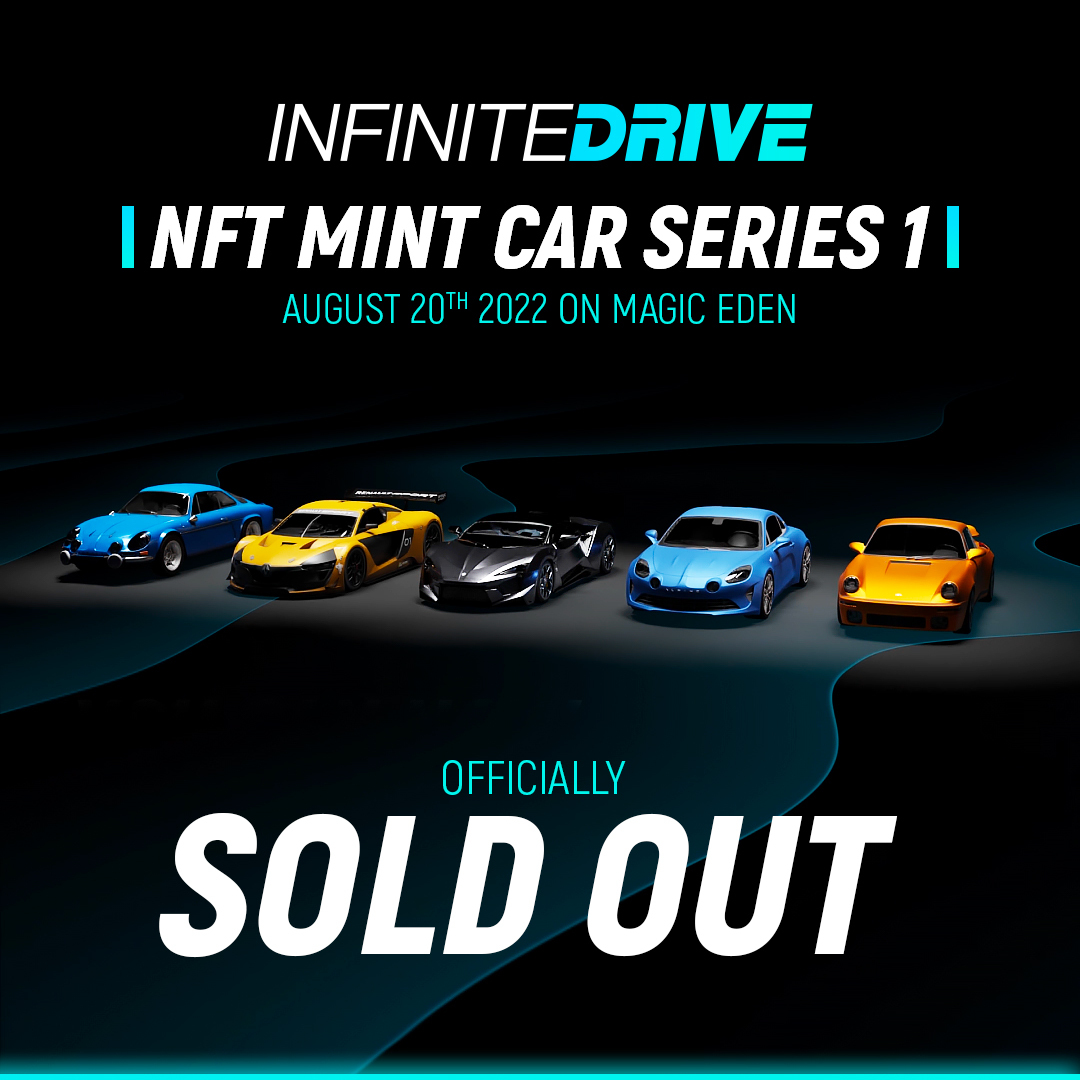 InfiniteDrive_'s tweet photo. CAR SERIES 1 is officially SOLD OUT!! 🚀  

Congratulations to all Car Series 1 owners!

We will continue to work hard to deliver the best Closed Alpha game to our Infinite Drive players 💪 

Get your car ready to race! 🏁 https://t.co/RwM6vsQG8g