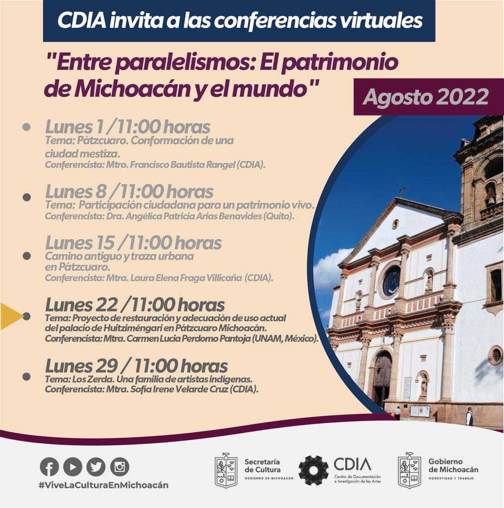SCultura_Mich's tweet photo. "Proyecto de restauración y adecuación del uso actual del Palacio de Huitziméngari en Pátzcuaro, Michoacán", será la ponencia que impartirá Carmen Lucía Perdono Pantoja.📚🤓💻🎥

ID de reunión: 943 4333 5140
Código de acceso: patrimonio        

#ViveLaCulturaEnMichoacán https://t.co/rIxDbDpuAr