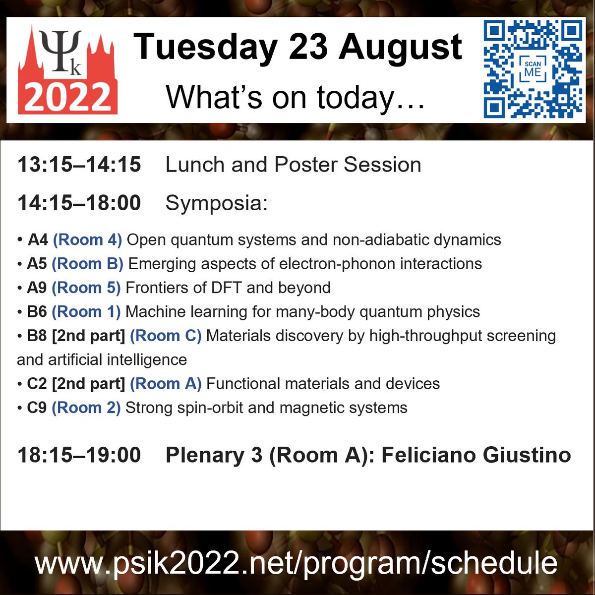 Psik_Network's tweet photo. What's on today at the Psi-k 2022 Conference... https://t.co/8ksohDewXd