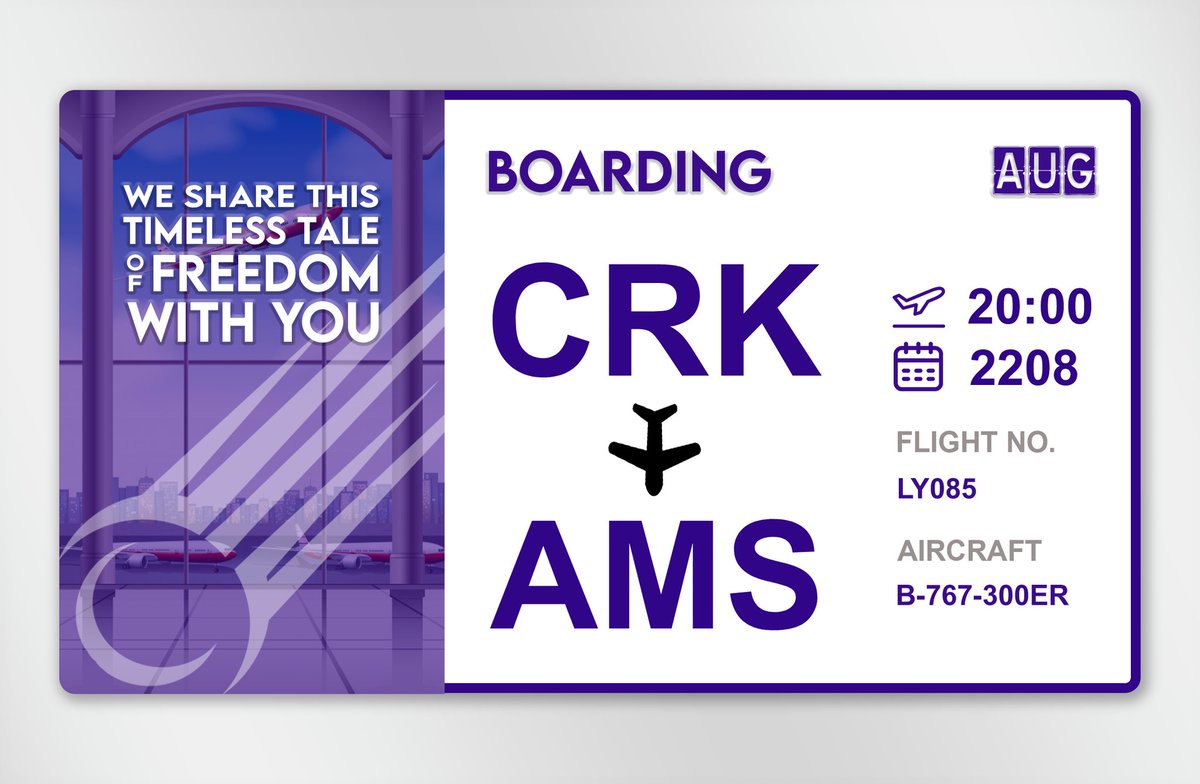 ͏͏

͏͏ ͏͏
͏͏                
          #RitzOfTheOrient        CAL
          LY085   —   RPLC to EHAM
          22 Aug ‘22 | 20:00 GMT+8
͏͏

͏͏ ͏͏
͏͏