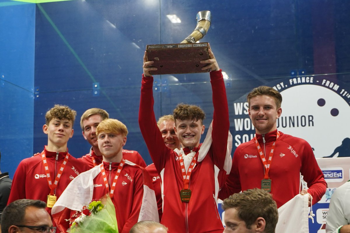 englandsquash's tweet photo. 🗣"Just looking at the names on the trophy, and we’re going to have our names on it. I can’t believe it."

Full report and reaction from the England squad after they lifted the Men's World Junior Team title today🤩 

👉https://t.co/WyKKLrzhwO

#Squash #WSFJuniors https://t.co/2E49qCvv1Y