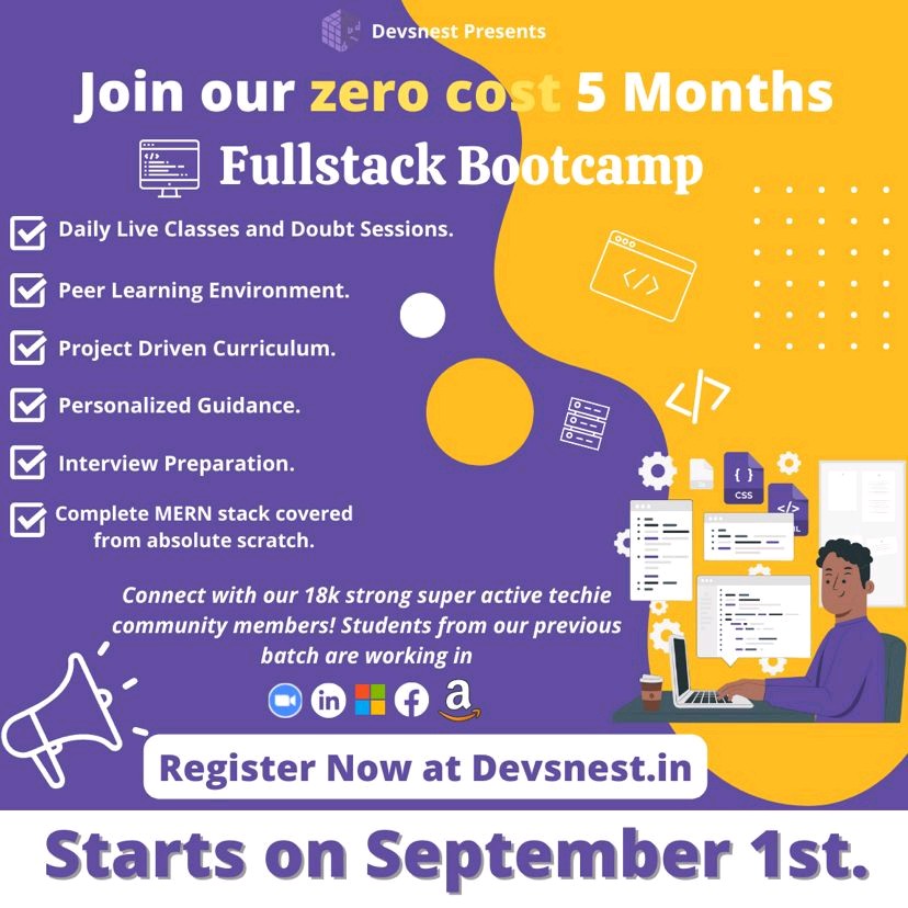 RitiSha35230122's tweet image. If you all want to learn web development, then you can enroll yourself in the now upcoming 5 Month web development  BootCamp of Devsnest developer to be a web developer👍🏻 
#Devsnest
#BeAWebDeveloper